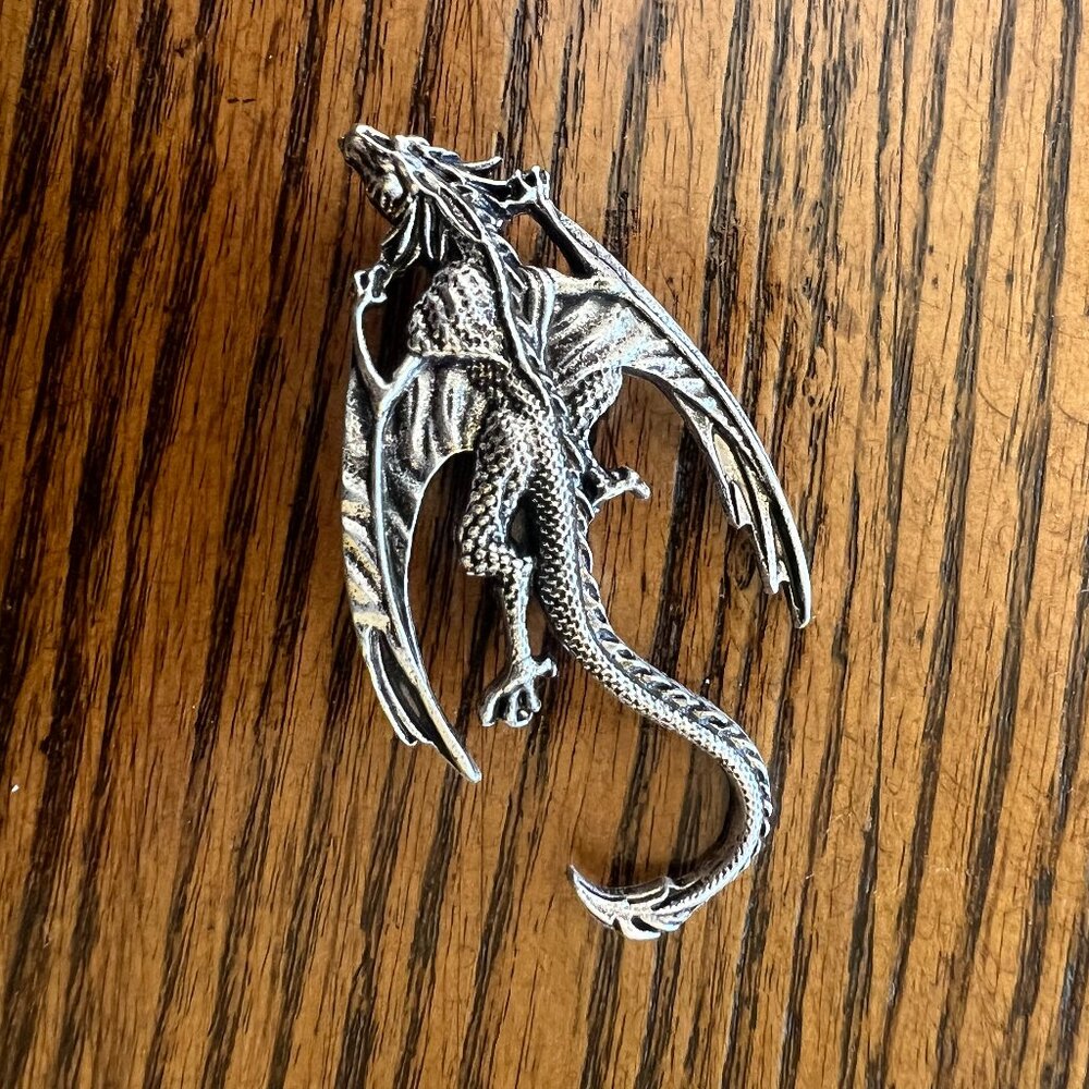 Silver Metal Dragon Brooch